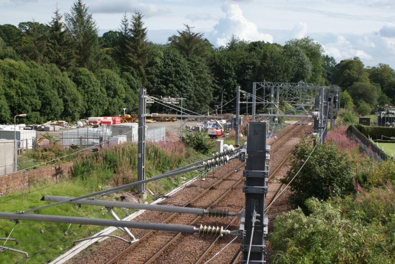 Photo of Extra OLE equipment for south crossover at Dunblane