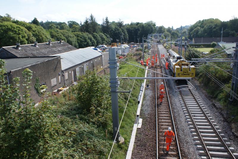 Photo of The business end section of the new Dunblane 53A points being put into its final position.